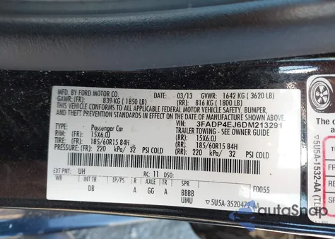 2013 Ford Fiesta Se from USA, damaged, VIN 3FADP4EJ6DM213291